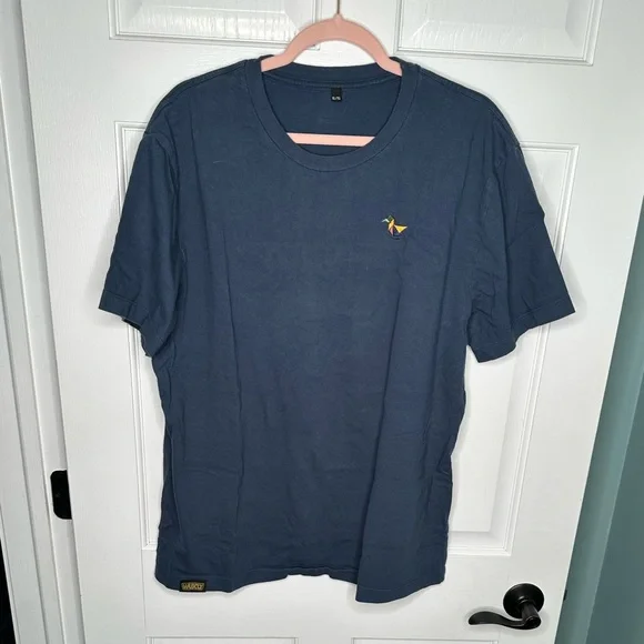 Wuxly XL Organic Cotton T-Shirt Made in Canada Origami Bird Logo Navy Blue - Picture 2 of 14